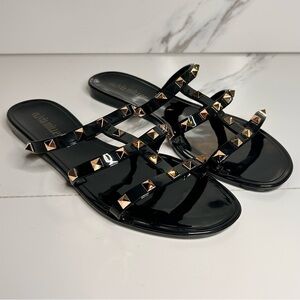 Olivia Miller Black Sandals with Gold Studs Size 9